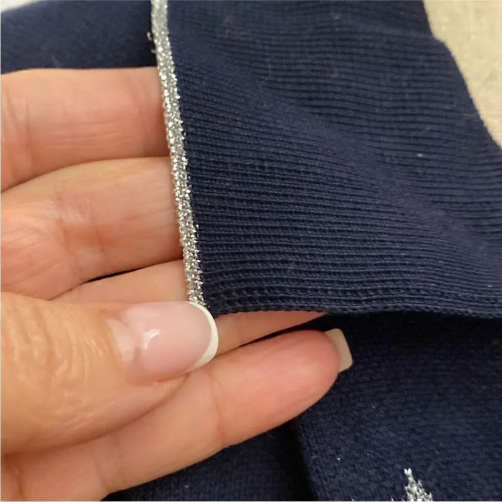 Mila Schon Navy Star Pattern Button Down  knit polo Shirt, S - Picture 3 of 12